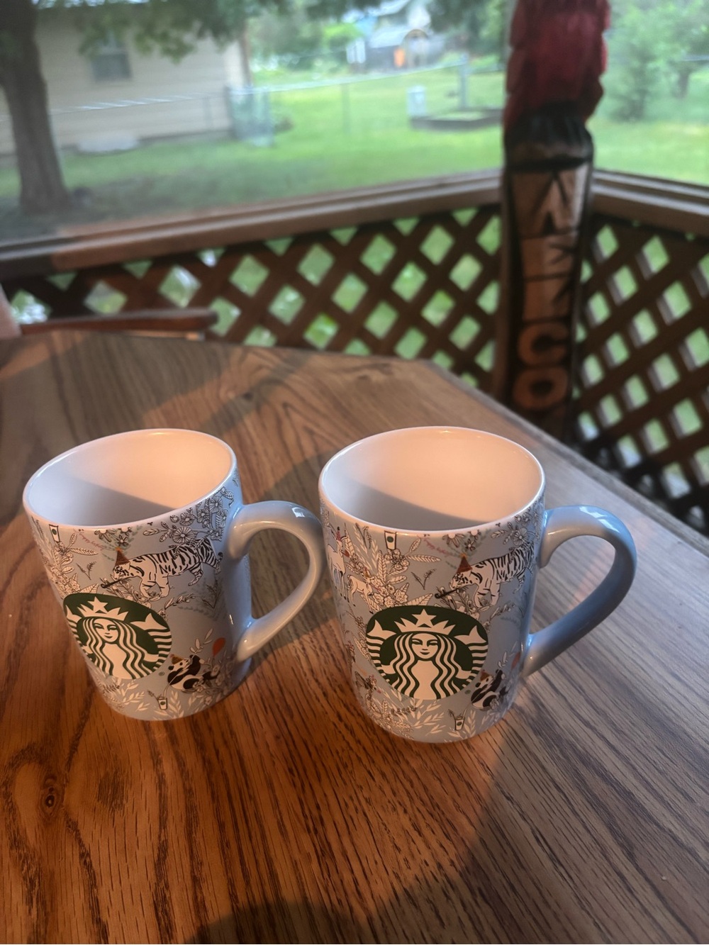 Starbucks Light Blue Party Jungle Print Ceramic Mugs - Pair